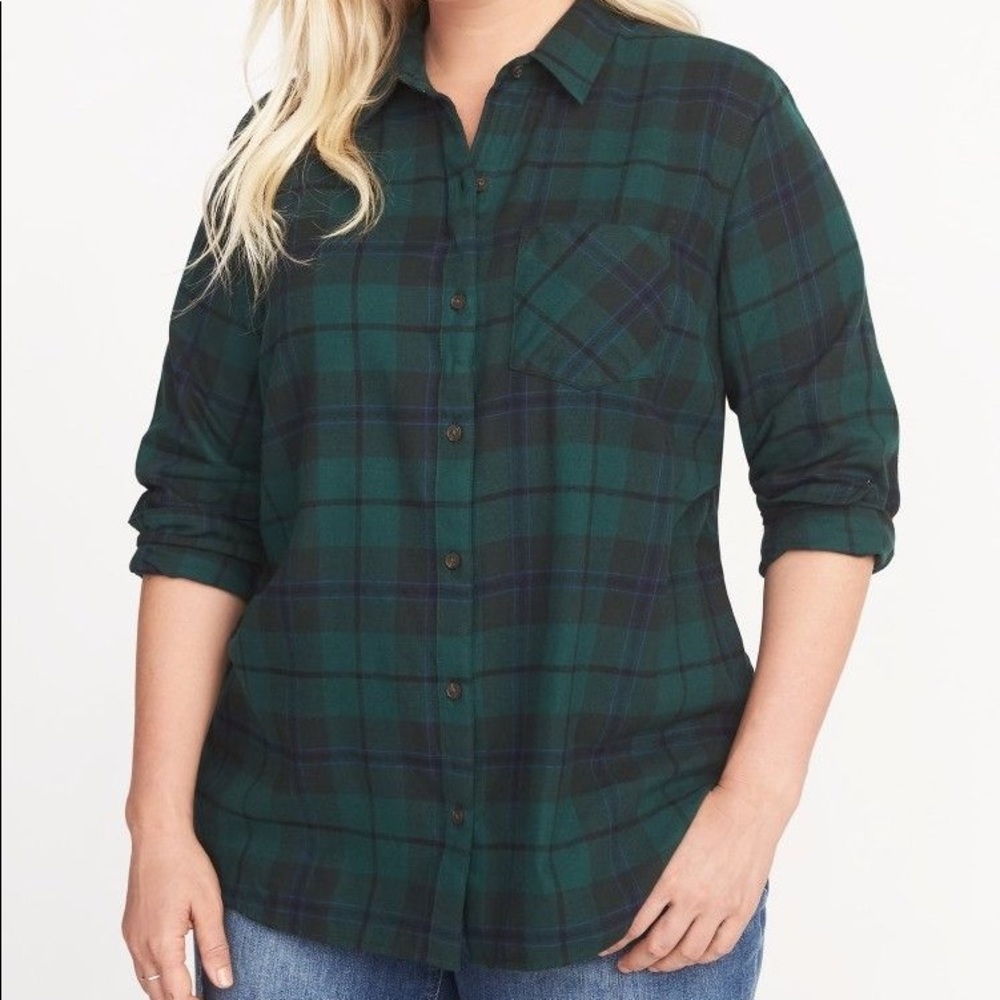 Old navy hunter green button down plaid